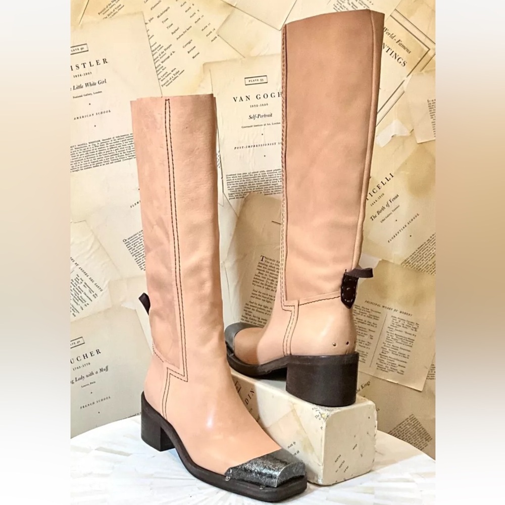 Free People Tan and Black Heeled Boots